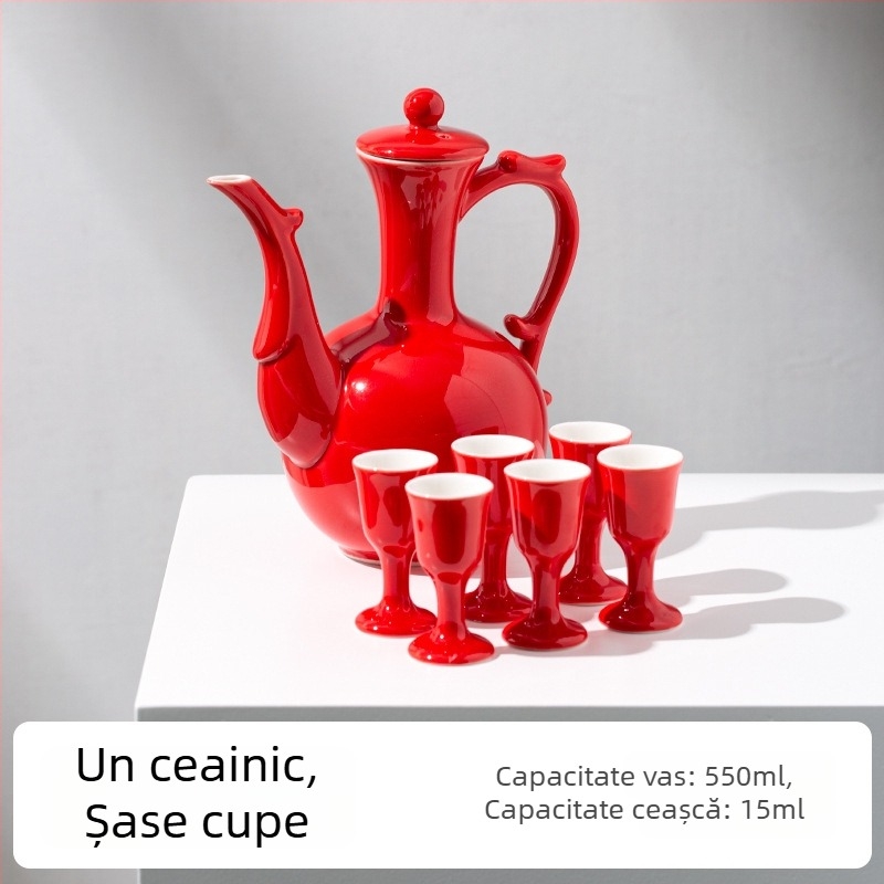 Set ceramic pentru vin cu distribuitor, pahare de toast pentru nuntă, pahare înalte, încălzitor de vin și tavă în stil chinezesc.