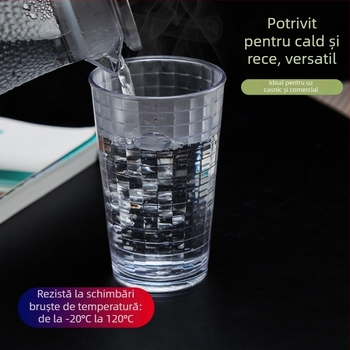 Pahar PC de înaltă calitate alimentară, design în stil japonez cu model în grilă, potrivit pentru cafea, suc și ceai cu lapte