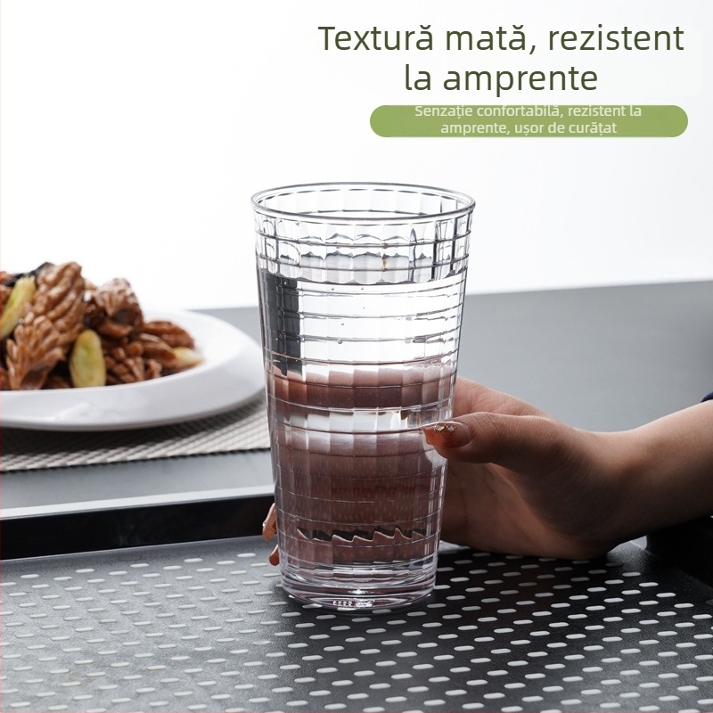 Pahar PC de înaltă calitate alimentară, design în stil japonez cu model în grilă, potrivit pentru cafea, suc și ceai cu lapte