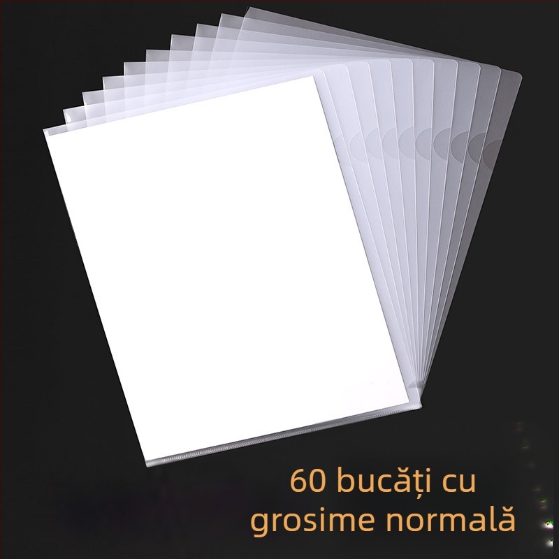 Mapă A4 transparentă în formă de L, cu capac pentru două pagini, îngroșată, buzunar pentru documente de o singură pagină, organizator de documente