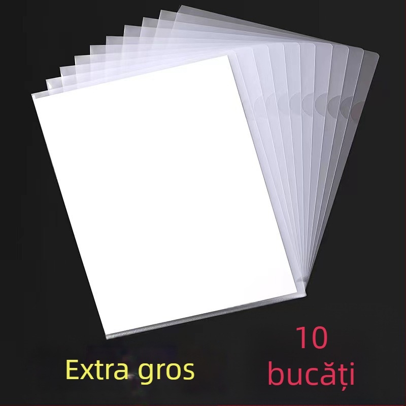 Mapă A4 transparentă în formă de L, cu capac pentru două pagini, îngroșată, buzunar pentru documente de o singură pagină, organizator de documente
