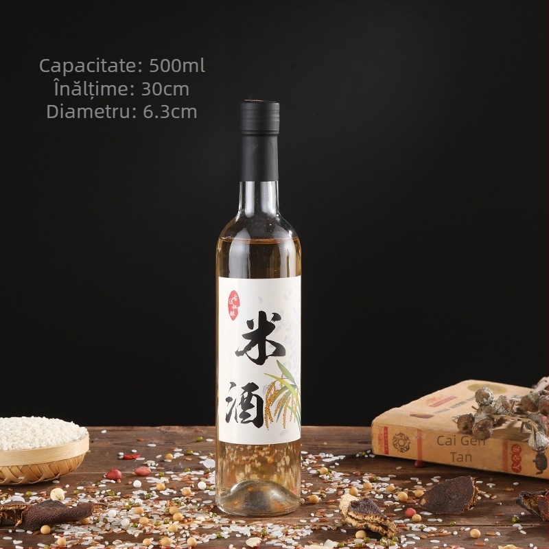 Vânzare en gros: sticlă de vin din sticlă transparentă mată de 500 ml, sticlă pentru vin de fructe, sticlă pentru băuturi, sticlă de vin roșu cu gură de mătase, sticlă goală de vin de orez