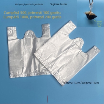 Pungi mici, transparente, pentru alimente, de unică folosință, în stil vestă, pentru sos, din plastic alb