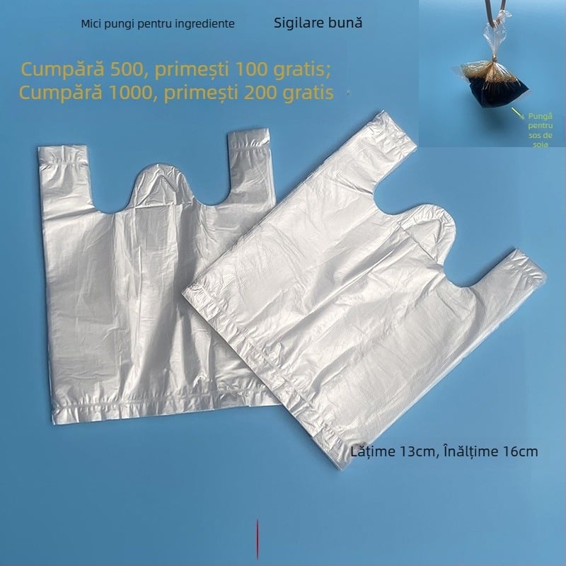 Pungi mici, transparente, pentru alimente, de unică folosință, în stil vestă, pentru sos, din plastic alb