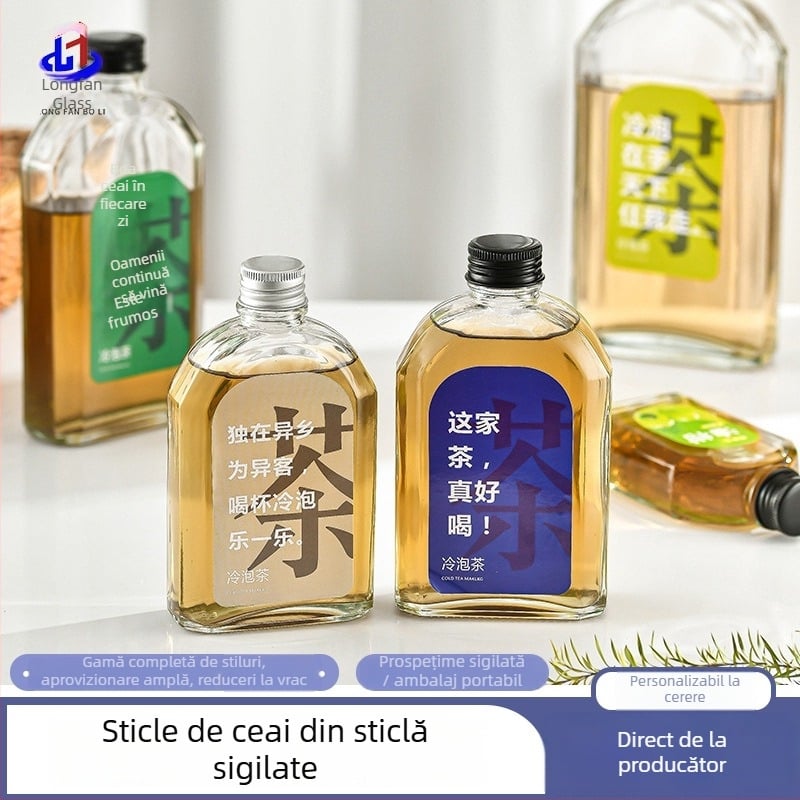 Sticlă din sticlă pentru vin din fructe, sticlă transparentă pentru ceai rece infuzat, sticlă creativă pentru vin la rece, sticlă pentru milk tea și sucuri, ambalaj en-gros pentru băuturi produse acasă