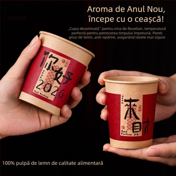 Pahar din hârtie de unică folosință, 250 ml, roșu, pentru uz casnic – Anul Nou