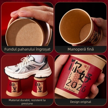 Pahar din hârtie de unică folosință, 250 ml, roșu, pentru uz casnic – Anul Nou