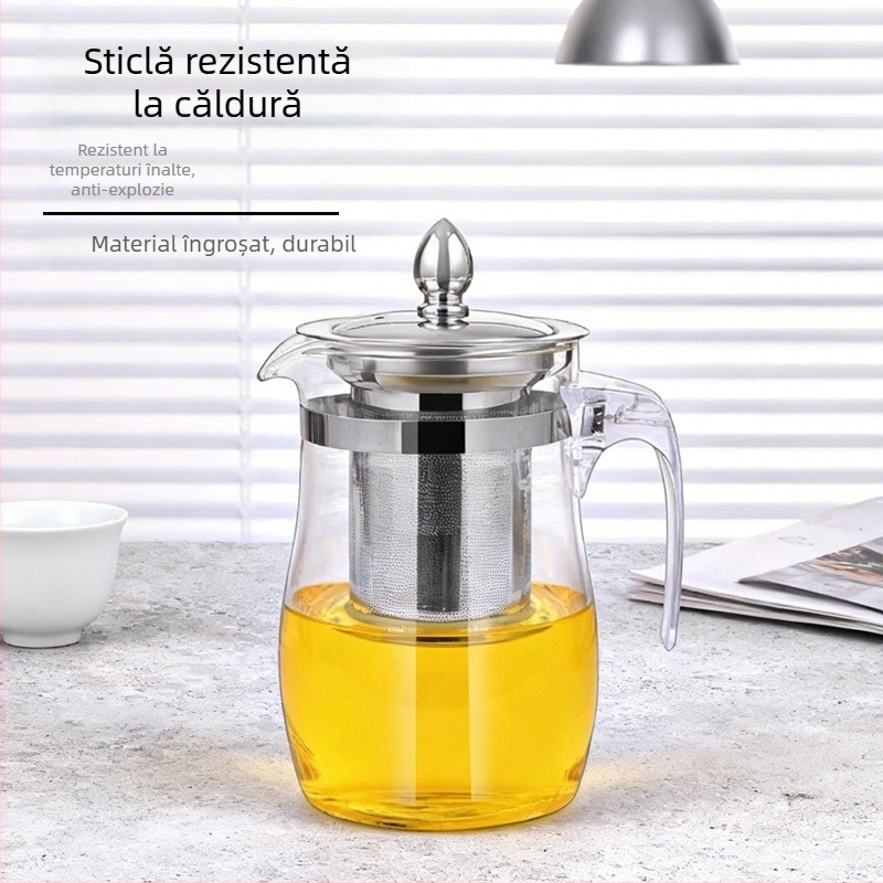 Ceainic din sticlă rezistent la căldură pentru ceai cu flori, separare ceai-apă, stil Kung Fu, filtru din oțel inoxidabil 304, model nou