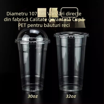 Pahar de unică folosință din PET transparent, diametru 107 mm, capacitate 1000 ml, potrivit pentru ceai cu lapte și ceai de fructe.