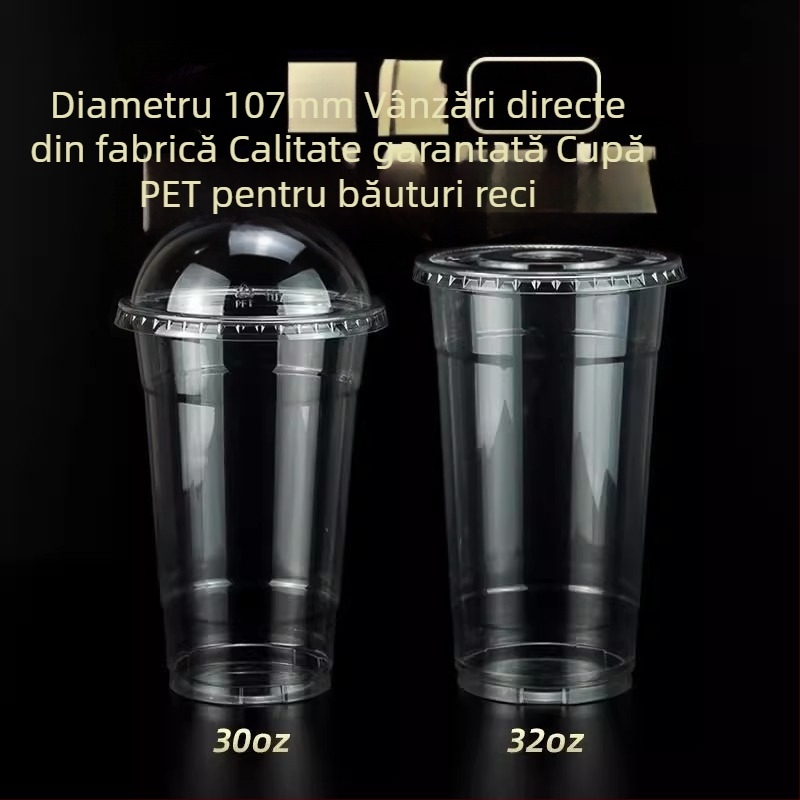 Pahar de unică folosință din PET transparent, diametru 107 mm, capacitate 1000 ml, potrivit pentru ceai cu lapte și ceai de fructe.