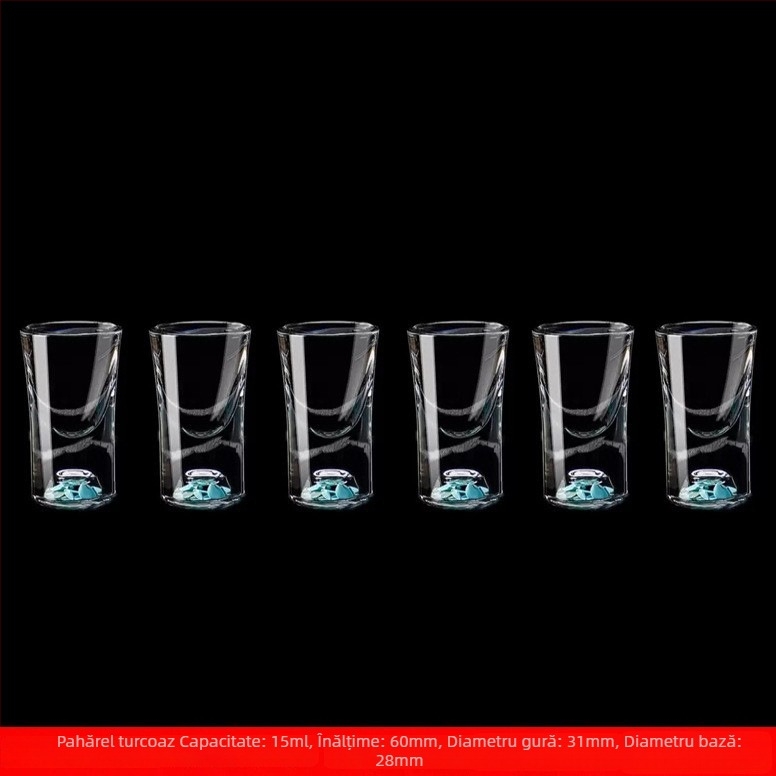 Pahar de cristal pentru băuturi spirtoase cu foiță de aur, stil chinezesc, cu mâner, dozator de porții, capacitate 1–100 ml
