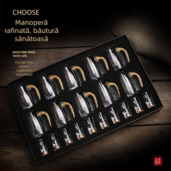 Set de pahare din cristal în stil chinezesc, cu foiță de aur, cupe mici de degustare și dispozitiv de turnare, cutie cadou premium pentru uz casnic