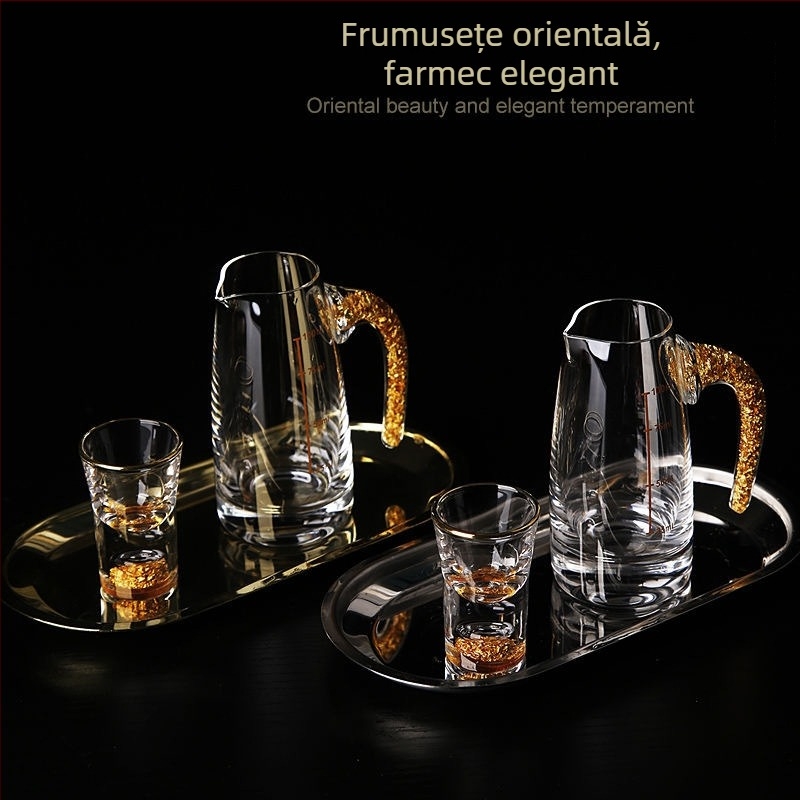 Set de pahare din cristal în stil chinezesc, cu foiță de aur, cupe mici de degustare și dispozitiv de turnare, cutie cadou premium pentru uz casnic