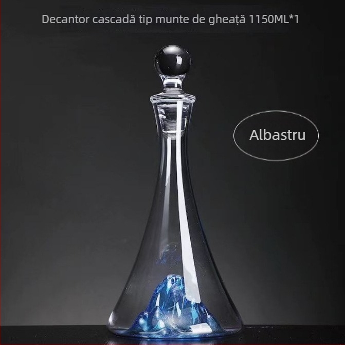Decanter Waterfall Blue Mountain din cristal, bază Jinshan iceberg, pentru hoteluri și cluburi cu logo personalizat