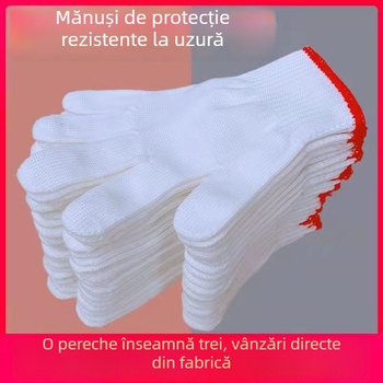Mănuși de lucru albe din nailon, rezistente la abraziune și călduroase, pentru protecție la șantier