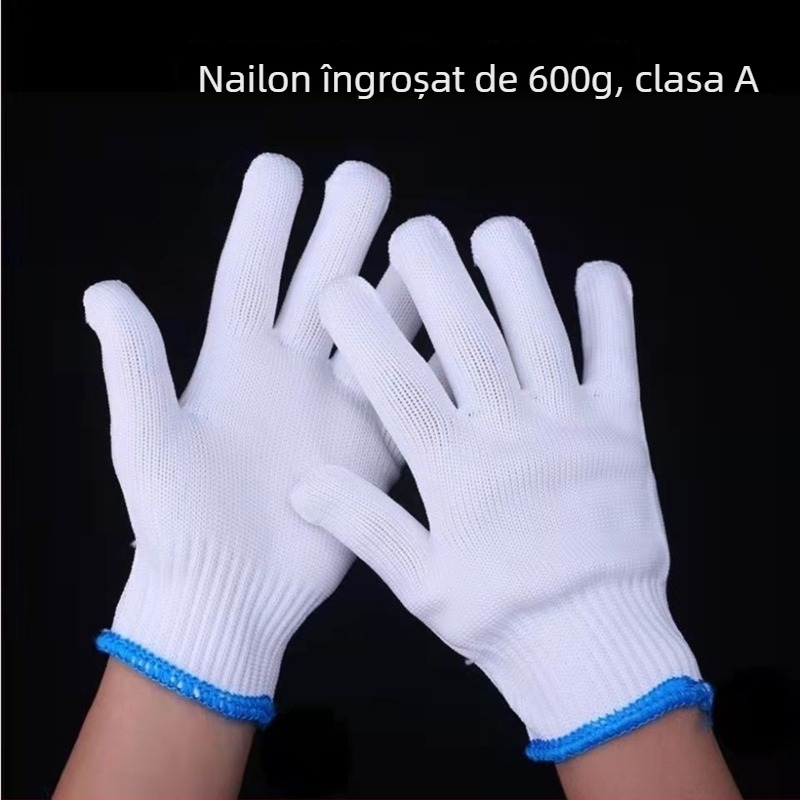 Mănuși de lucru albe din nailon, rezistente la abraziune și călduroase, pentru protecție la șantier