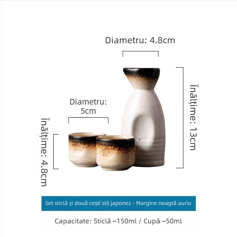 Set de sake în stil japonez, cu decanter vintage, încălzitor și cupe pentru uz casnic