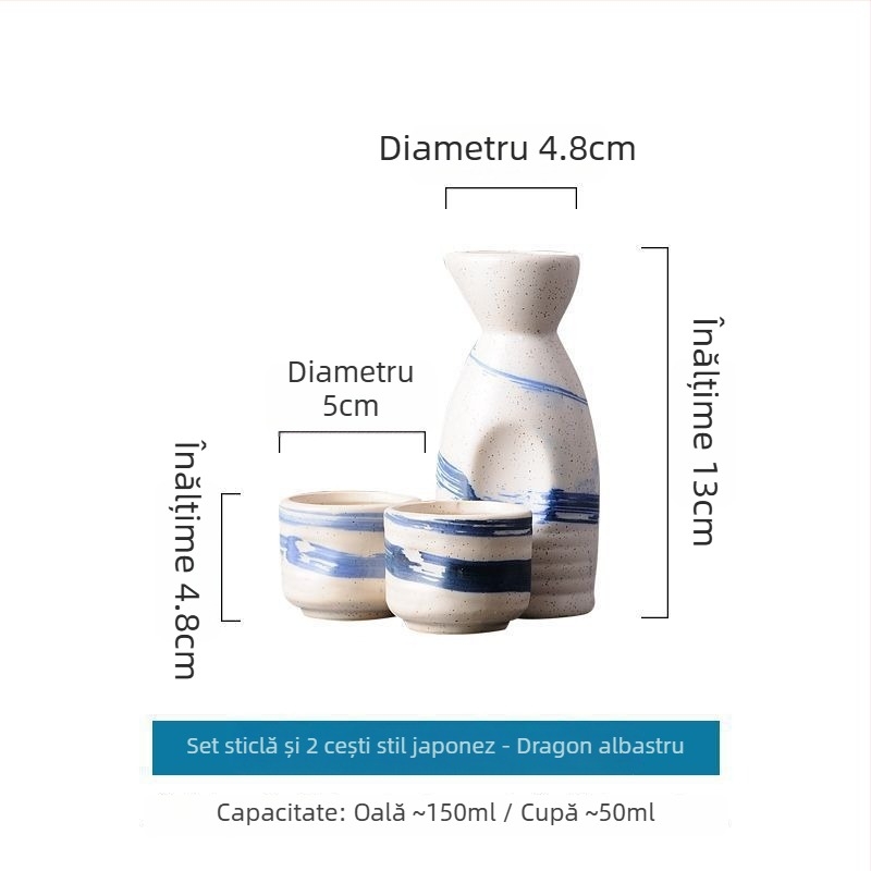 Set de sake în stil japonez, cu decanter vintage, încălzitor și cupe pentru uz casnic