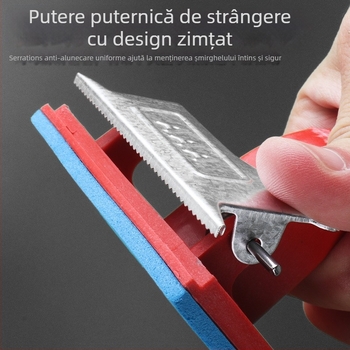 Suport premium pentru șmirghel autoadeziv, cu clemă de prindere și suprafață velurată — corp din aliaj de aluminiu