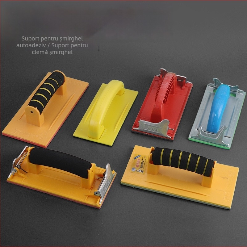 Suport premium pentru șmirghel autoadeziv, cu clemă de prindere și suprafață velurată — corp din aliaj de aluminiu