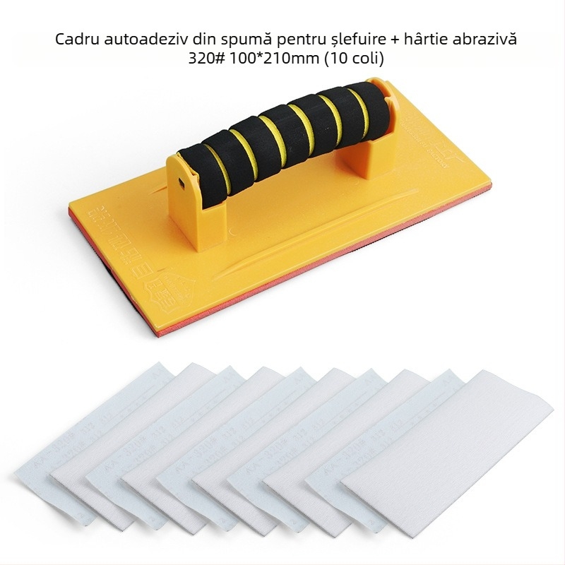 Suport premium pentru șmirghel autoadeziv, cu clemă de prindere și suprafață velurată — corp din aliaj de aluminiu
