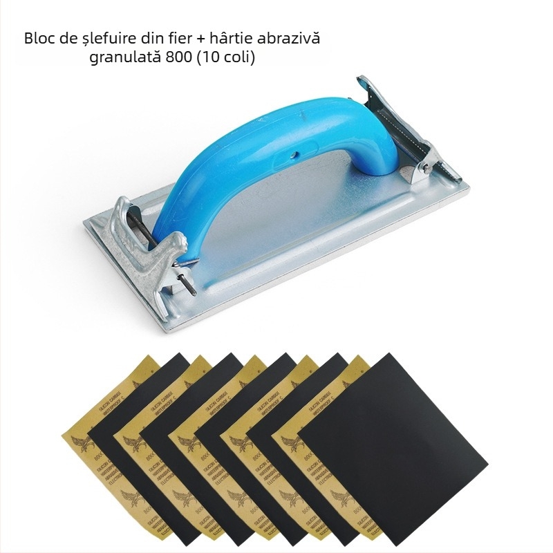 Suport premium pentru șmirghel autoadeziv, cu clemă de prindere și suprafață velurată — corp din aliaj de aluminiu