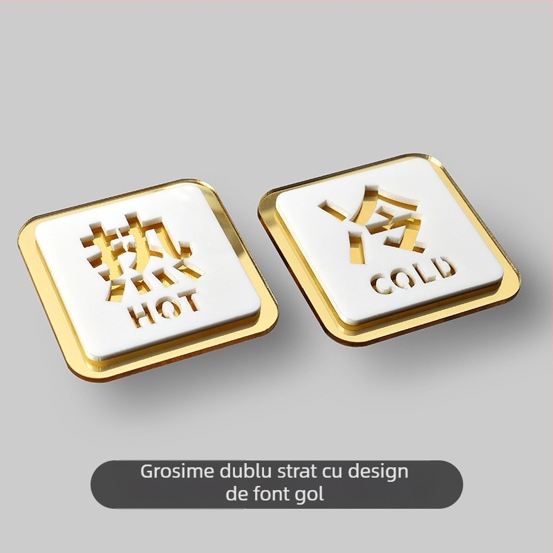 Semn din acril pentru apă caldă și rece, design cu decupaj dublu, siglă pentru robinet în baia hotelului