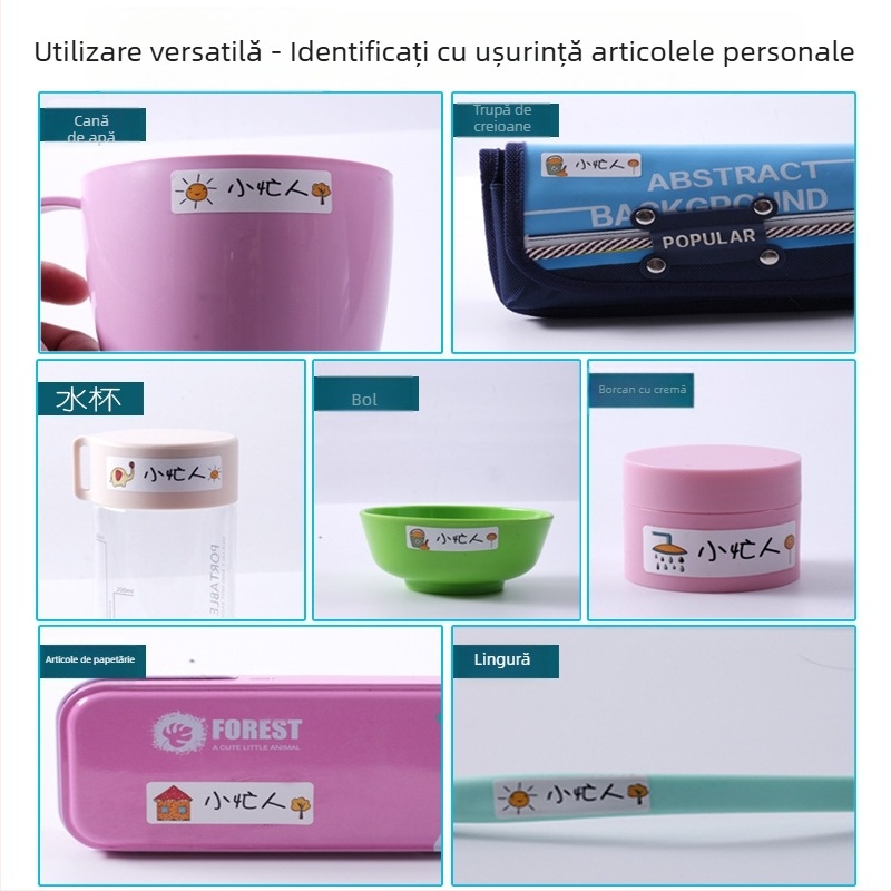 Etichete impermeabile cu nume pentru grădiniță – pentru rechizite și sticle de apă