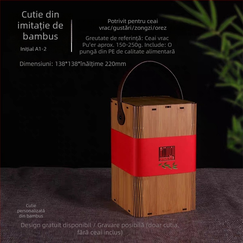 Cutie de ceai din bambus pentru depozitare ceai verde și negru – cutie cadou premium