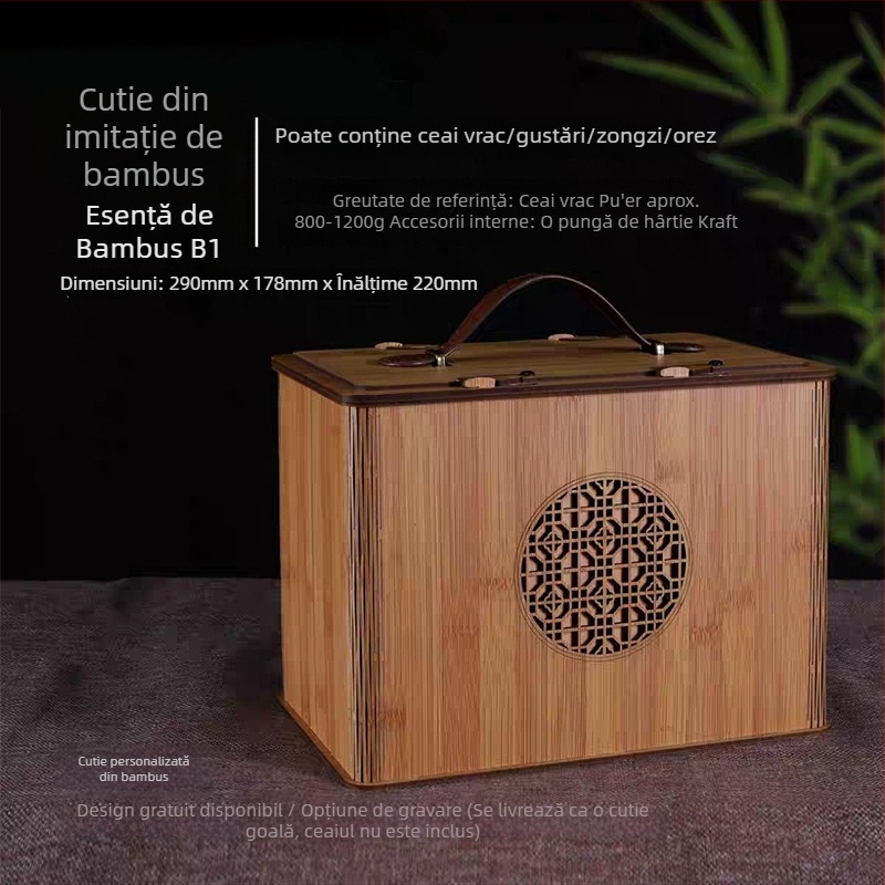 Cutie de ceai din bambus pentru depozitare ceai verde și negru – cutie cadou premium