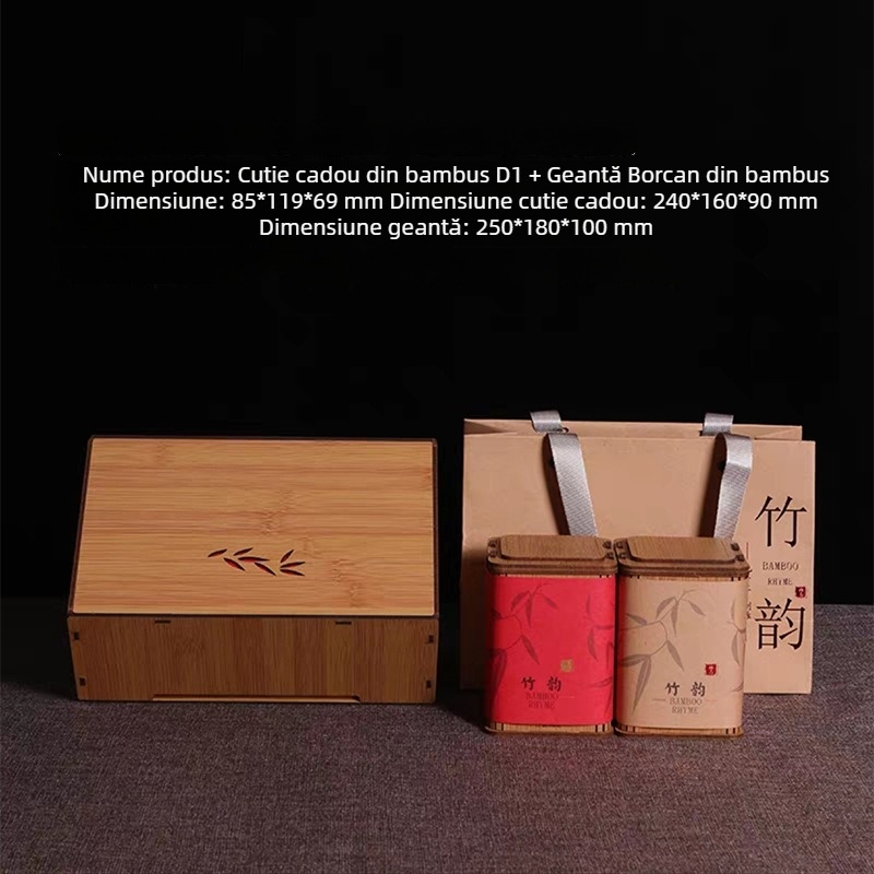 Cutie de ceai din bambus pentru depozitare ceai verde și negru – cutie cadou premium