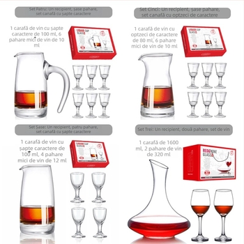 Set cadou de pahare de vin cu logo, 8 piese, include decantor și pahare înalte