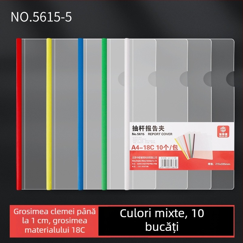 Dosar A4 cu clips de tragere, inserții transparente, capacitate mare, mapă din plastic cu model