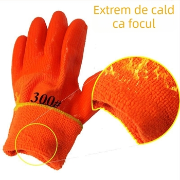 Mănuși de lucru din cauciuc, cu căptușeală din fleece, pentru iarnă, groase, impermeabile, rezistente, pentru bărbați pe șantiere