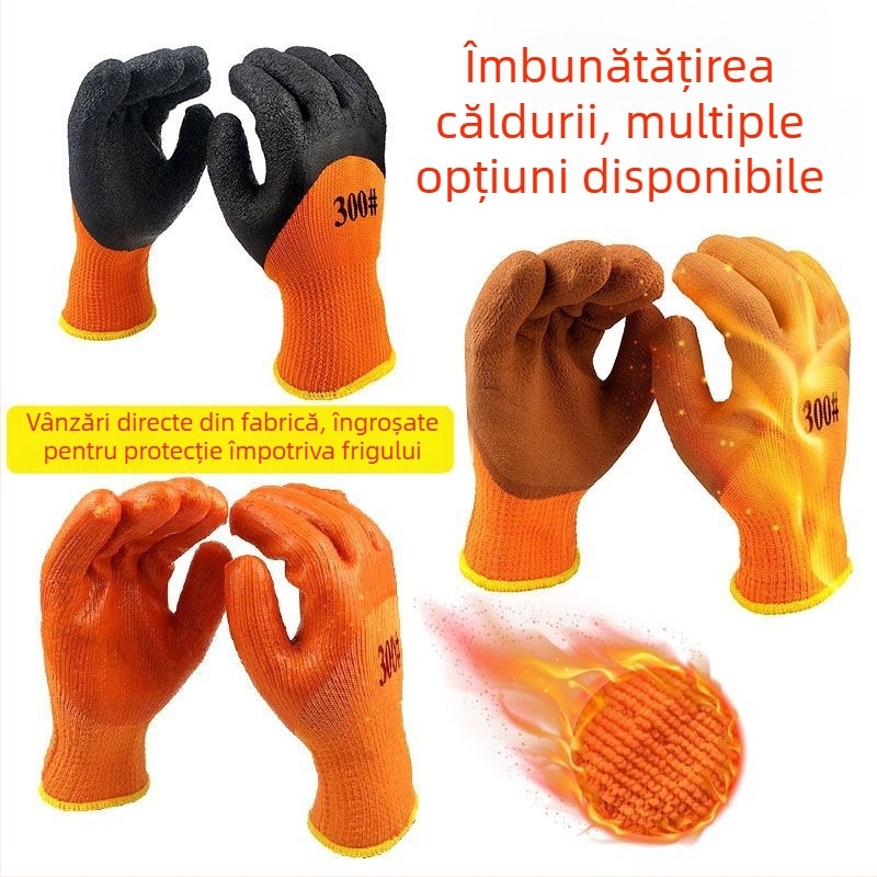 Mănuși de lucru din cauciuc, cu căptușeală din fleece, pentru iarnă, groase, impermeabile, rezistente, pentru bărbați pe șantiere
