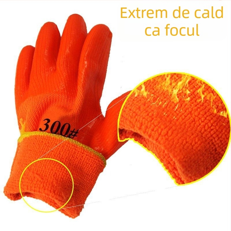 Mănuși de lucru din cauciuc, cu căptușeală din fleece, pentru iarnă, groase, impermeabile, rezistente, pentru bărbați pe șantiere