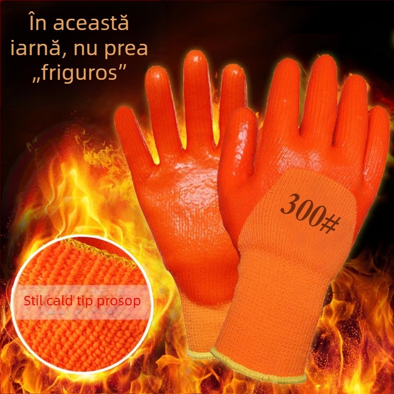 Mănuși de lucru din cauciuc, cu căptușeală din fleece, pentru iarnă, groase, impermeabile, rezistente, pentru bărbați pe șantiere
