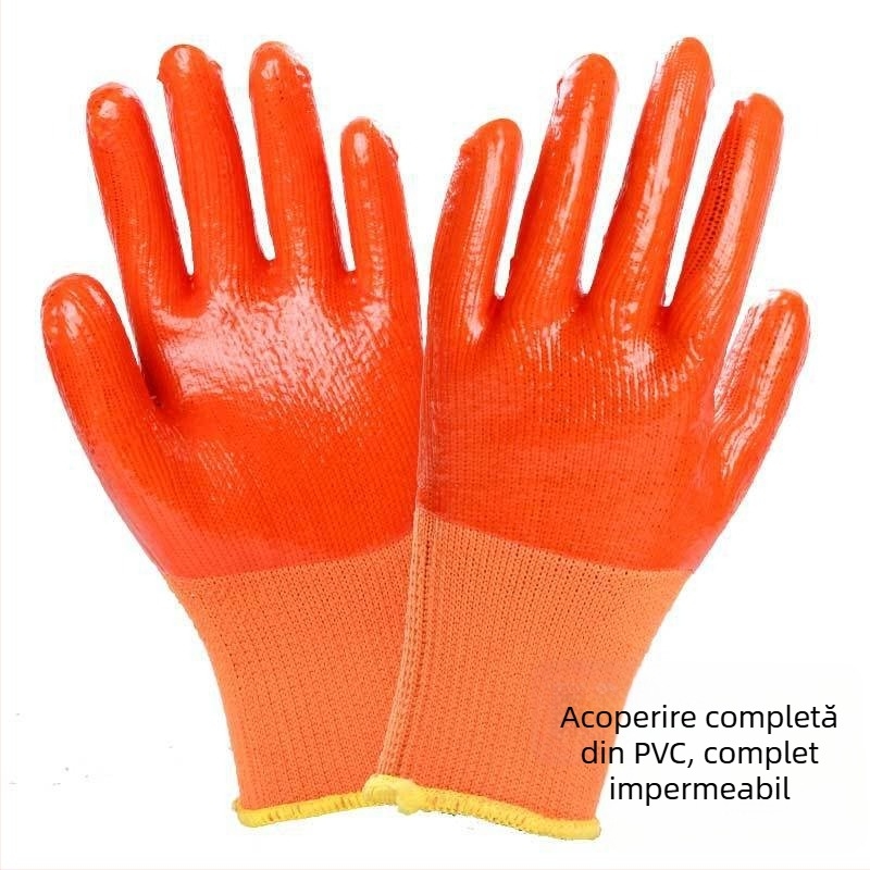 Mănuși de lucru din cauciuc, cu căptușeală din fleece, pentru iarnă, groase, impermeabile, rezistente, pentru bărbați pe șantiere