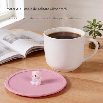 Capac de cană din silicon, silicon alimentar, design cu desene animate, protecție împotriva prafului și a scurgerilor, capac etanș multifuncțional pentru ceai și băuturi
