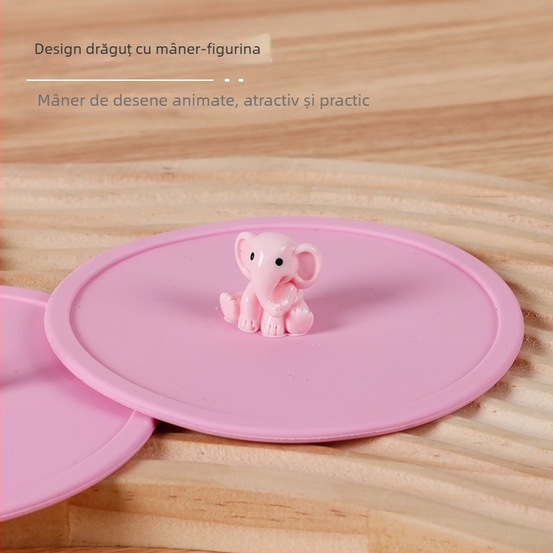 Capac de cană din silicon, silicon alimentar, design cu desene animate, protecție împotriva prafului și a scurgerilor, capac etanș multifuncțional pentru ceai și băuturi