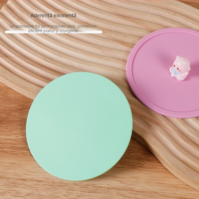 Capac de cană din silicon, silicon alimentar, design cu desene animate, protecție împotriva prafului și a scurgerilor, capac etanș multifuncțional pentru ceai și băuturi