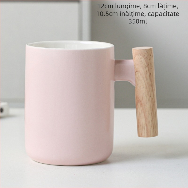 Cană ceramică Nordic cu mâner din lemn, pentru casă și birou