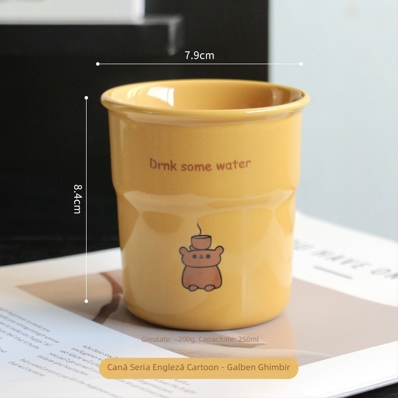 Ceașcă ceramică crem cu mâner – stil Ins, desen animat drăguț, potrivită pentru cafea, apă sau lapte