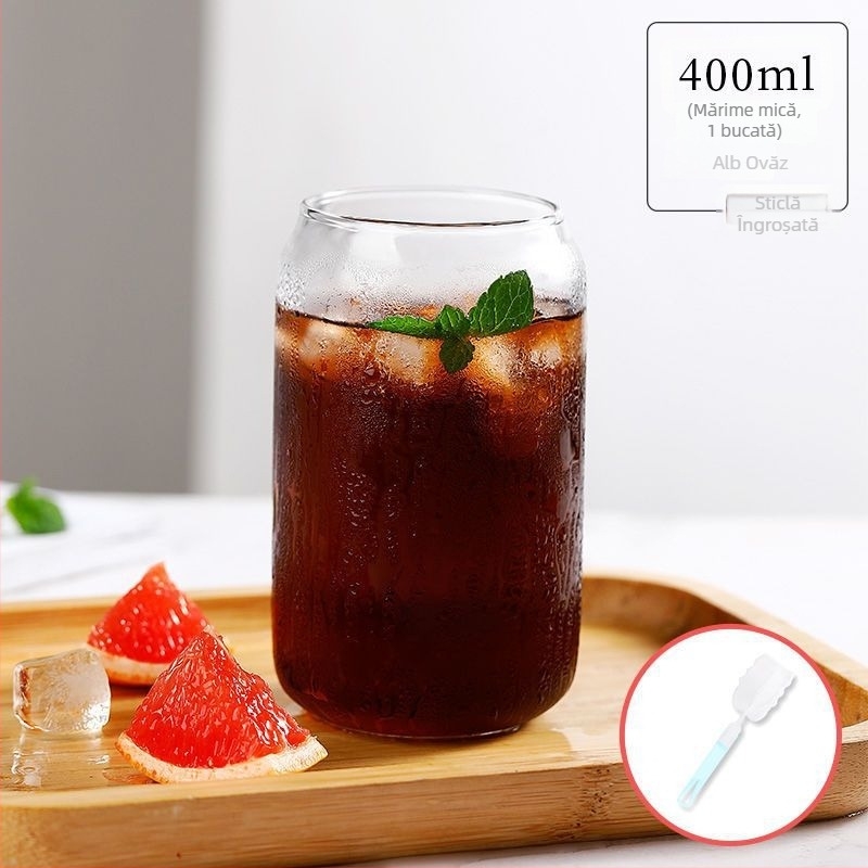 Pahar de sticlă borosilicată pentru băuturi reci, utilizare casnică, model glaciar, cu pai