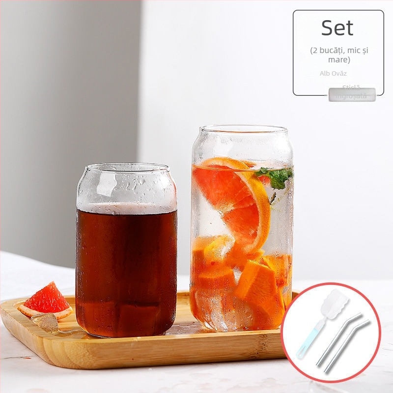 Pahar de sticlă borosilicată pentru băuturi reci, utilizare casnică, model glaciar, cu pai
