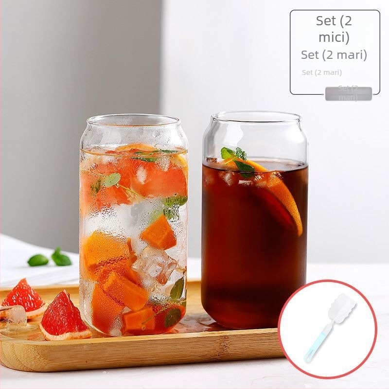Pahar de sticlă borosilicată pentru băuturi reci, utilizare casnică, model glaciar, cu pai
