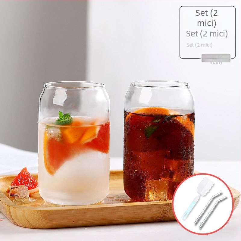 Pahar de sticlă borosilicată pentru băuturi reci, utilizare casnică, model glaciar, cu pai