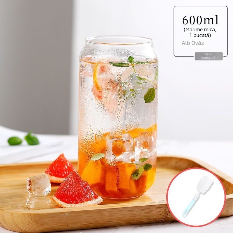 Pahar de sticlă borosilicată pentru băuturi reci, utilizare casnică, model glaciar, cu pai