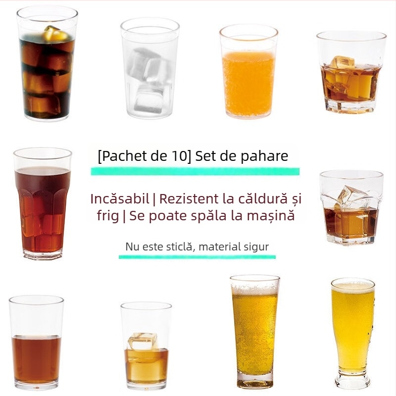 Pahar de băuturi din policarbonat, rezistent la spargere, la temperaturi ridicate și scăzute, lavabil în mașina de spălat vase, pentru casă și birou