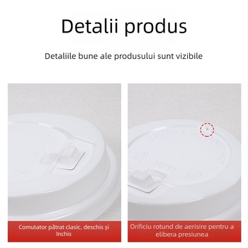 Capac de unică folosință pentru pahar de hârtie, capac plat cu întrerupător, diametru 80/90 mm, capac multifuncțional interconectat, etanș la scurgeri, capac pentru ceai cu lapte.